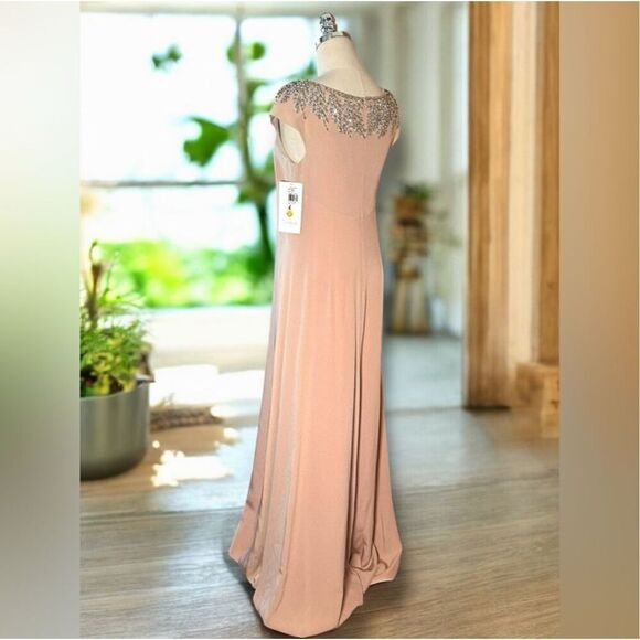 Theia Embellished Blush Gown Cap Sleeve Formal Dress - Picture 6 of 16